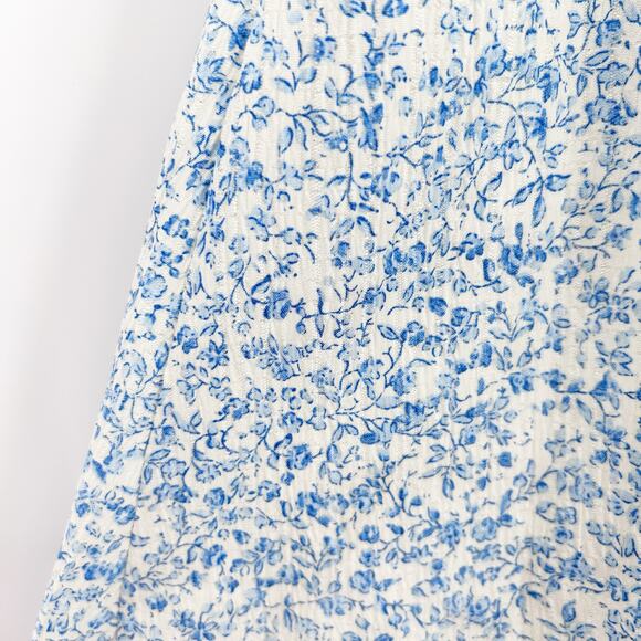 Baltic Born Koa Short Dress Blue Cream Ditsy Floral Smocked Waist Womens Sz S - Picture 12 of 12